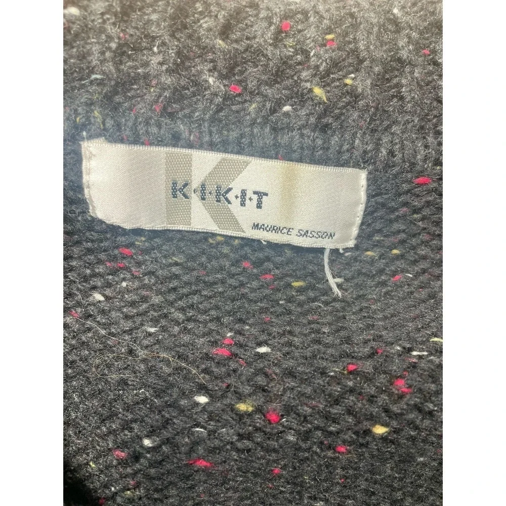 Kikit Chunky Knit Cardigan M Black Speckled Cable Button Front‎ Cozy